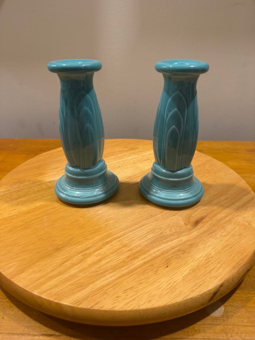 Fiesta Turquoise Candlestick Pair - HLC USA - Excellent